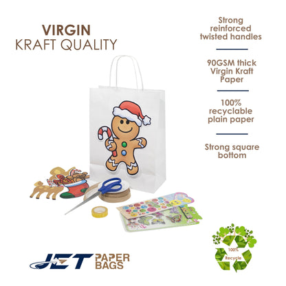 WHITE Paper Bags with Twisted Handles - BORA - 8" x 4" x 9"H - Jet Paper Bags