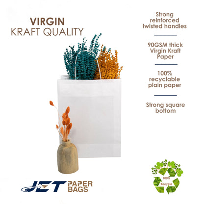 WHITE Paper Bags with Twisted Handles - CARA - 8 1/2" x 4 3/4" x 10H" - Jet Paper Bags