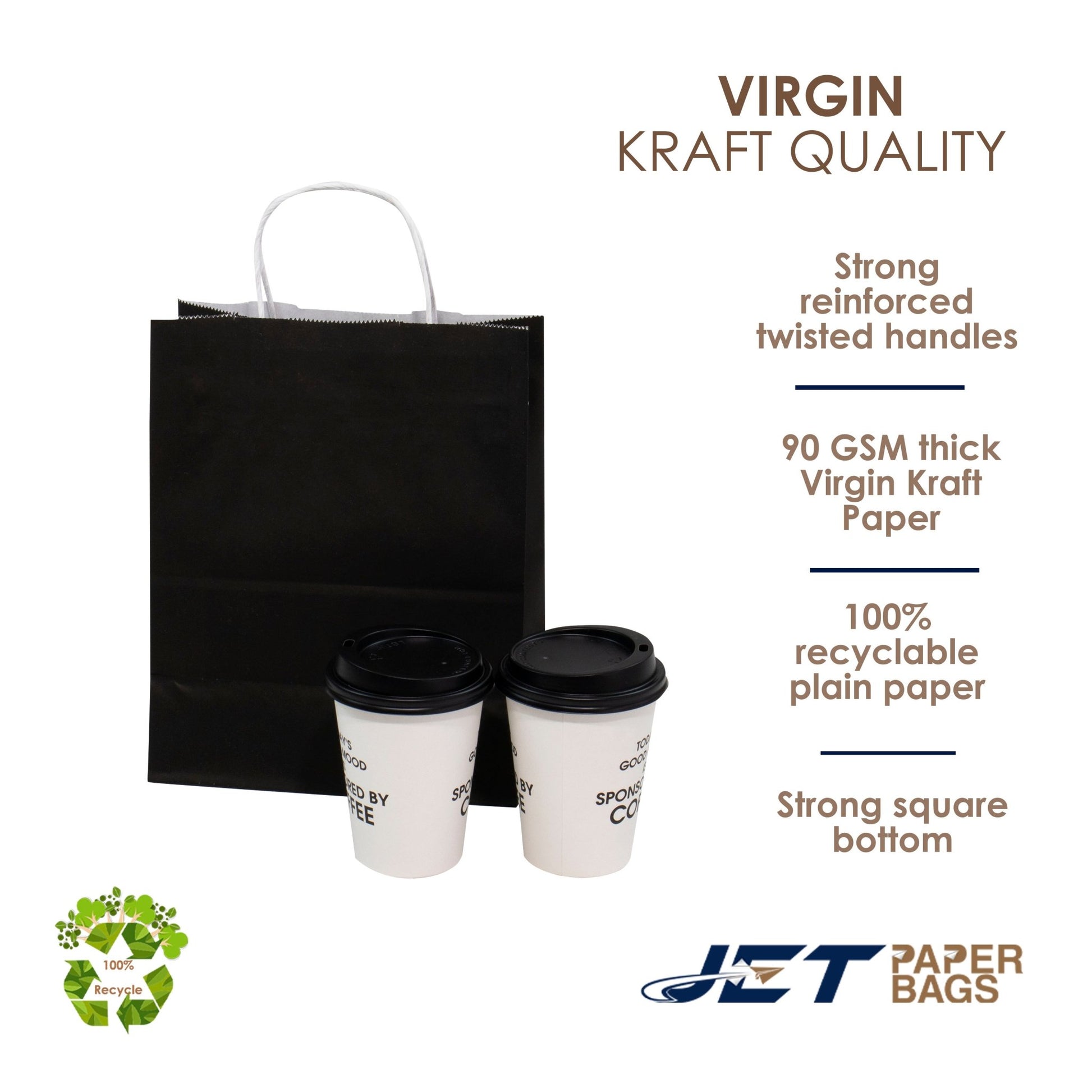 WHITE Paper Bags with Twisted Handles - CARA - 8 1/2" x 4 3/4" x 10H" - Jet Paper Bags