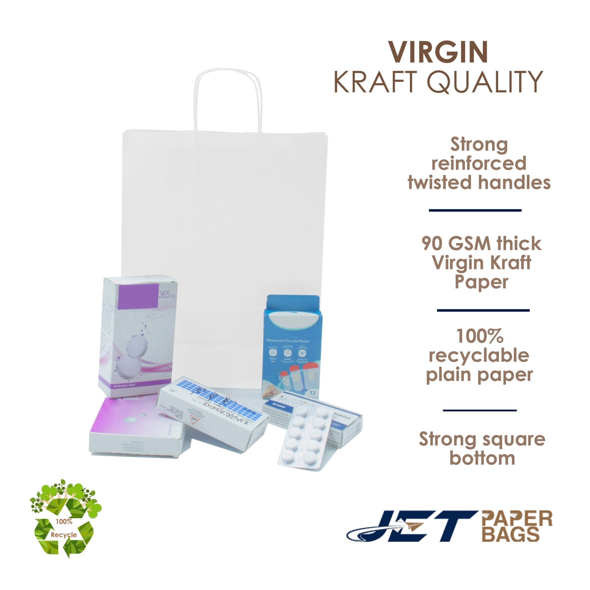 WHITE Paper Bags with Twisted Handles -FINA- 10