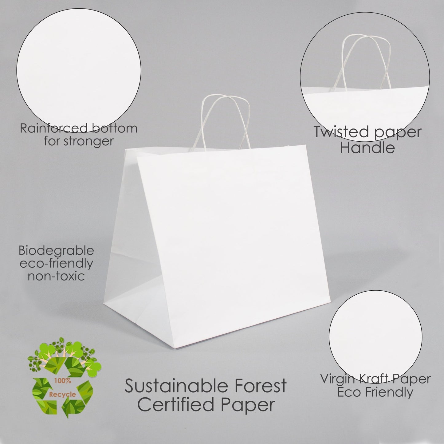 WHITE Paper Bags with Twisted Handles - HYDI - 15" x 10" x 12" H - Jet Paper Bags