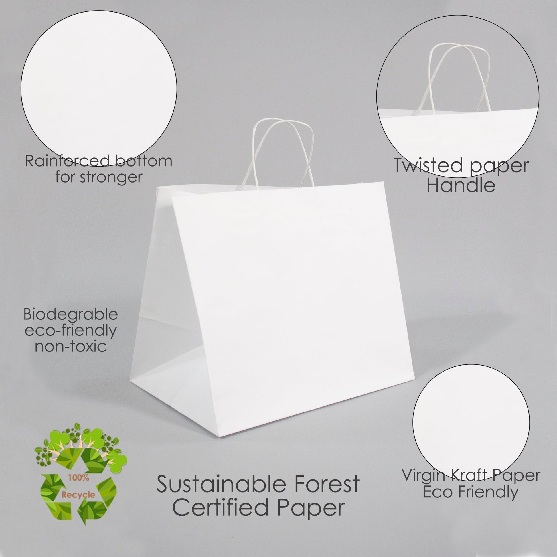 WHITE Paper Bags with Twisted Handles - HYDI - 15" x 10" x 12" H - Jet Paper Bags