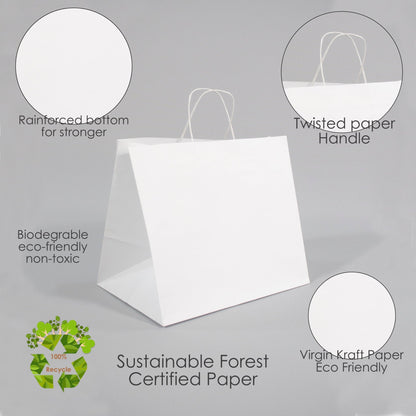 WHITE Paper Bags with Twisted Handles - HYDI - 15" x 10" x 12" H - Jet Paper Bags