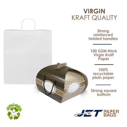 WHITE Paper Bags with Twisted Handles - HYDI - 15" x 10" x 12" H - Jet Paper Bags