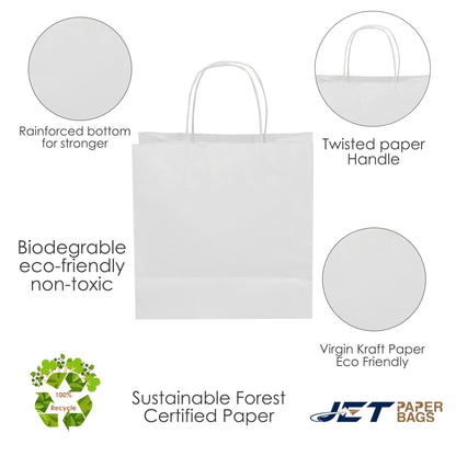 WHITE Twisted Handle White Paper Bags, ESRA, 10" x 5" x 10"H - Jet Paper Bags