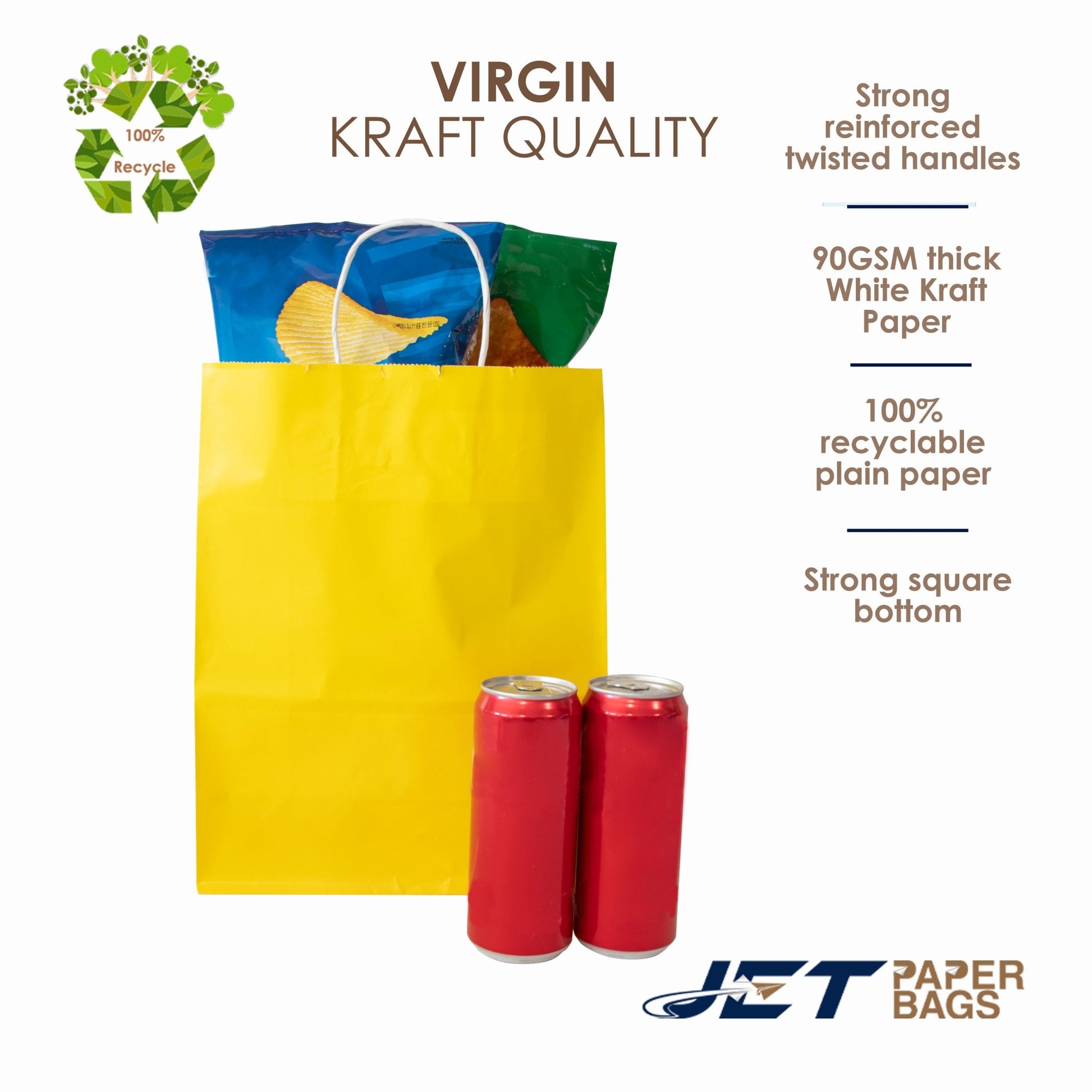 YELLOW Colored Paper Bags with Twisted Handles - 10" x 5" x 12H“ - Jet Paper Bags