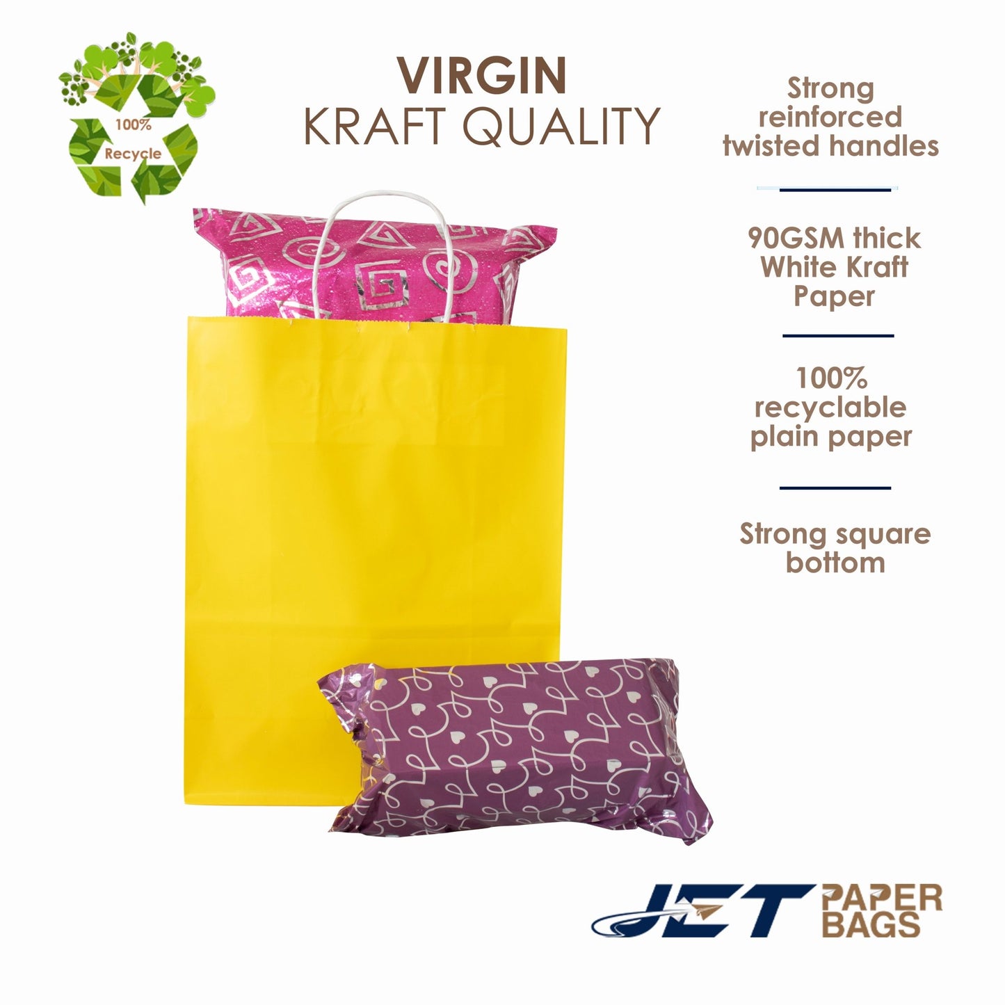 YELLOW Colored Paper Bags with Twisted Handles - 10" x 5" x 12H“ - Jet Paper Bags