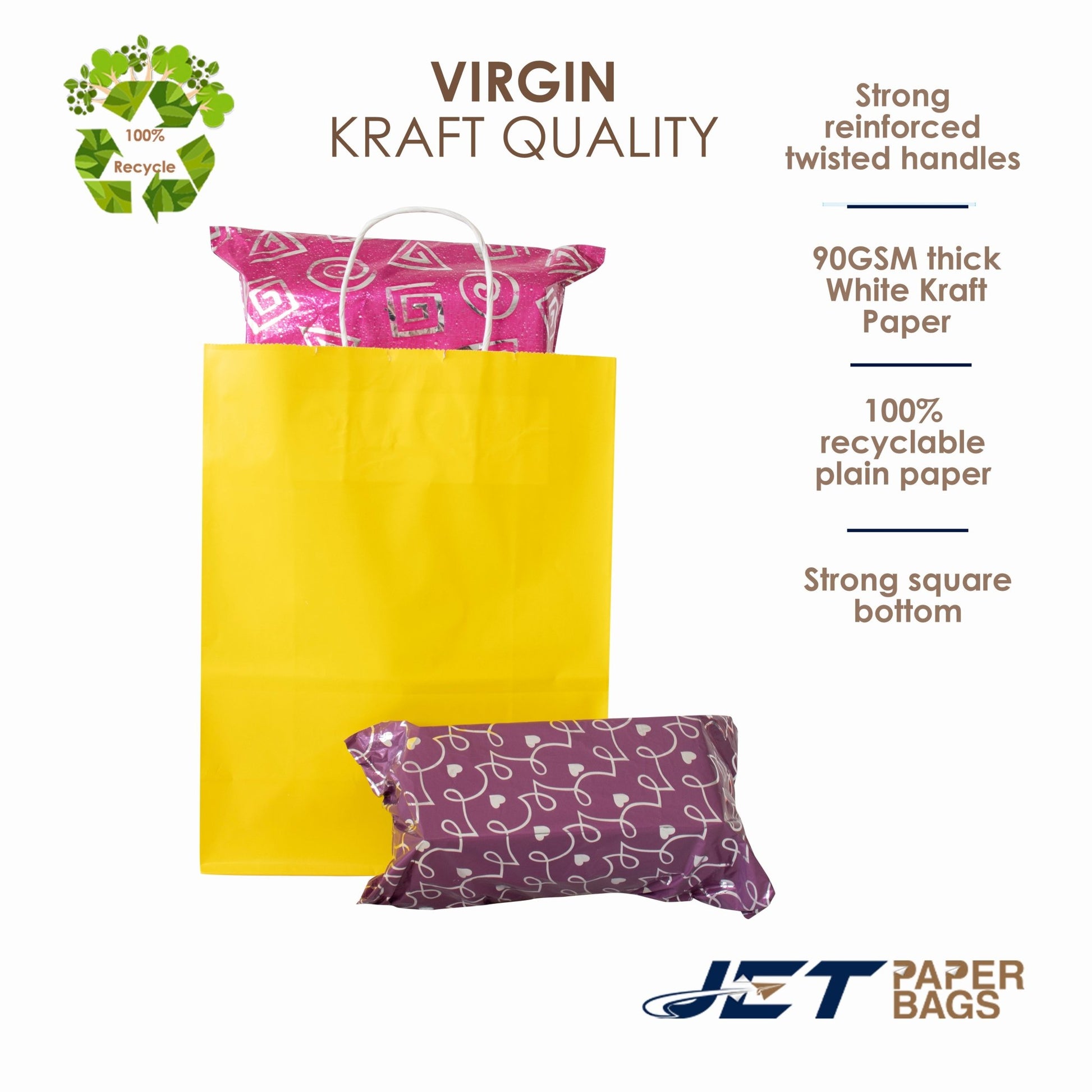 YELLOW Colored Paper Bags with Twisted Handles - 10" x 5" x 12H“ - Jet Paper Bags